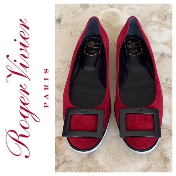 Roger Vivier Red Suede Gommette Ballet Flats - Picture 1 of 15